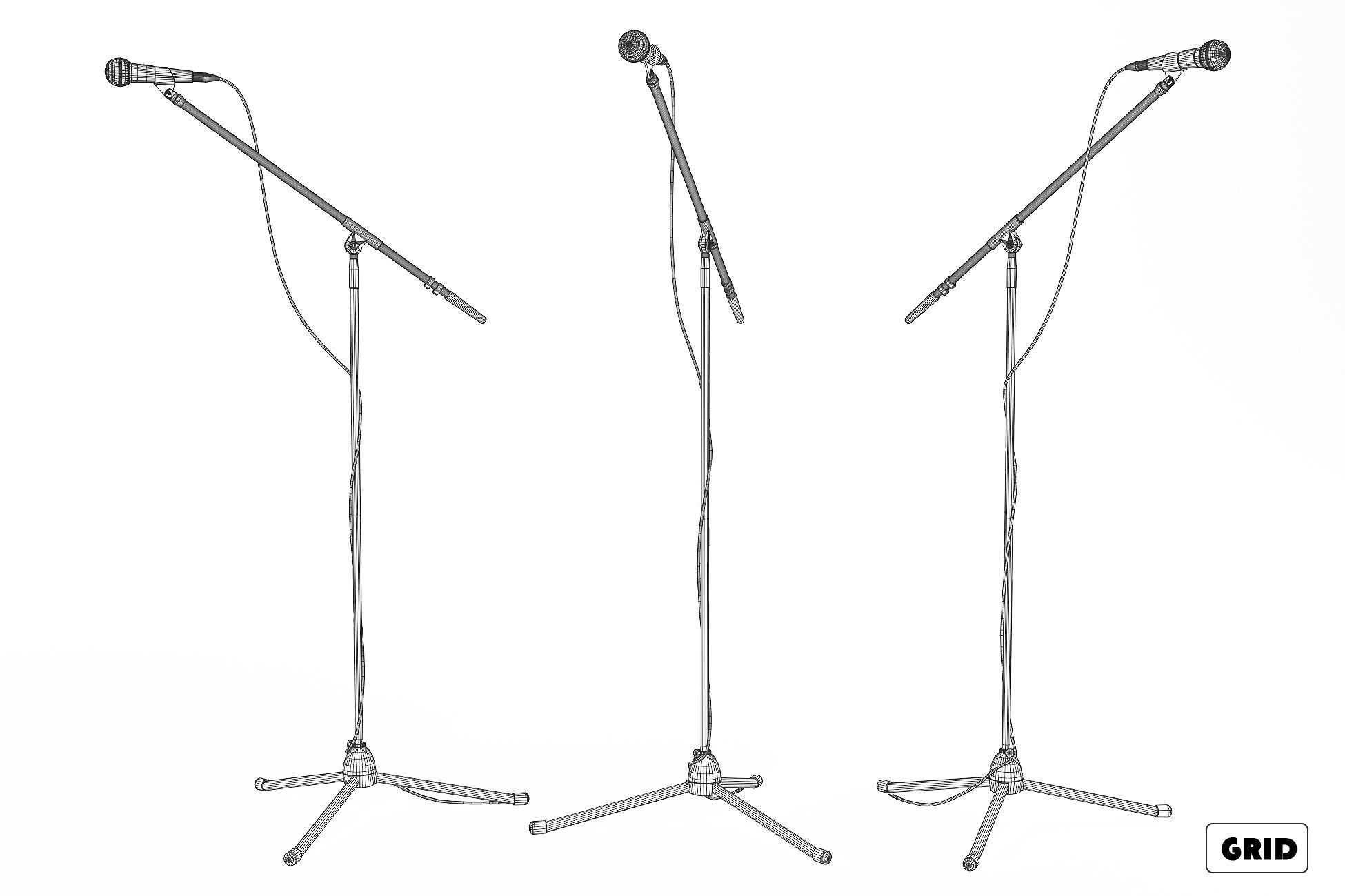 Microphone with Stand Low-poly 3D model_7