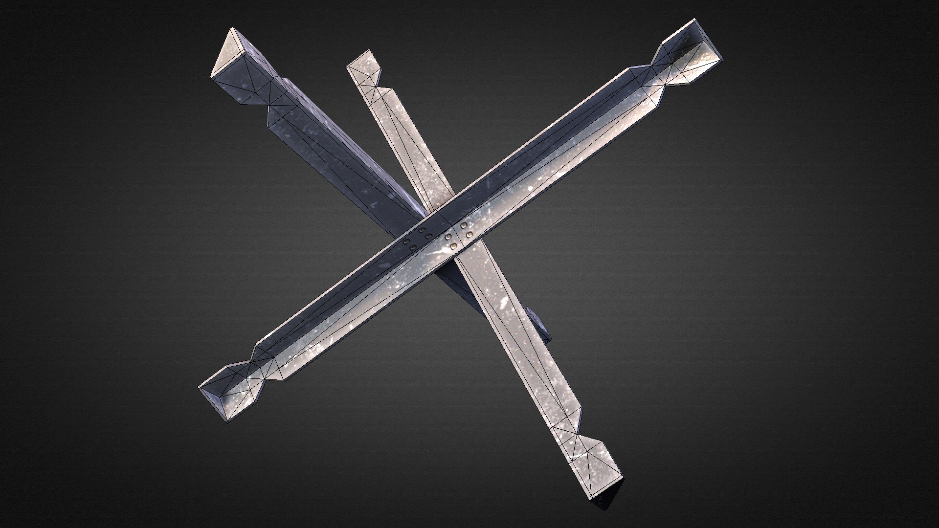 Hedgehog metal cross Low-poly 3D model_3
