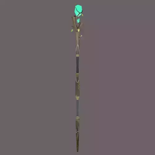Low Poly wooden magic wand with crystals games ready  Low-poly 3D model