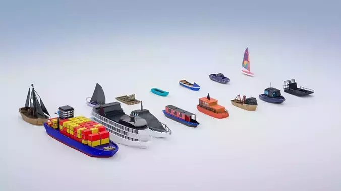 15 low poly Boats and ships pack  Low-poly 3D model