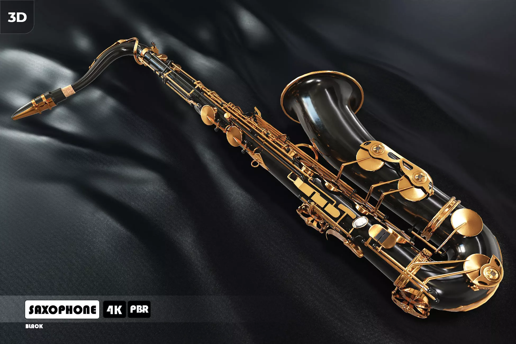Black Saxophone Low-poly 3D model_0