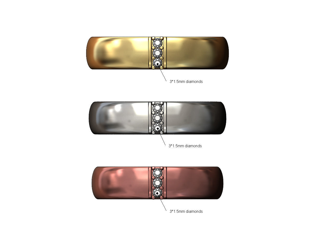 Wide diamond line ring US size 6 7 8 3D print model_2