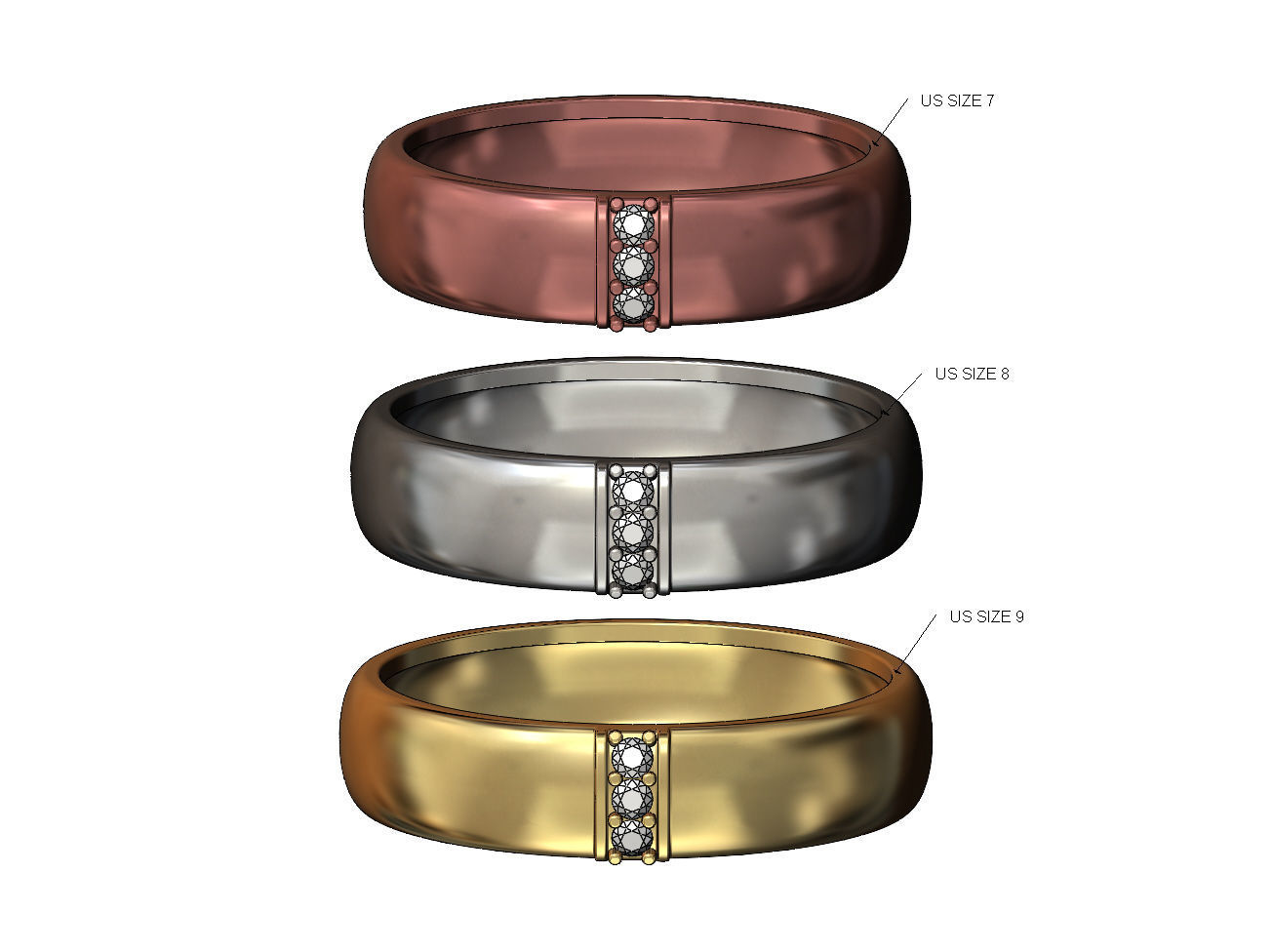 Wide diamond line ring US size 6 7 8 3D print model_1