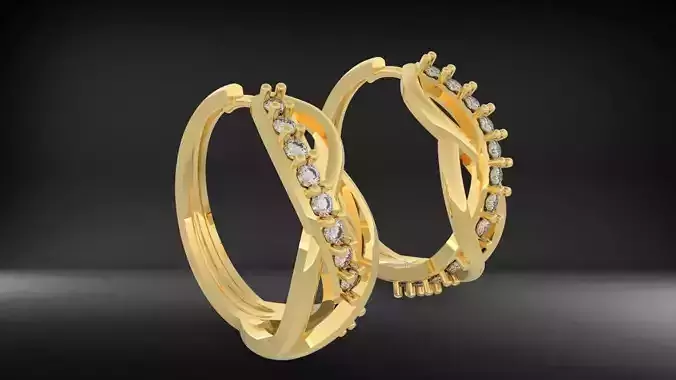 Earrings two gold hoop with diamonds