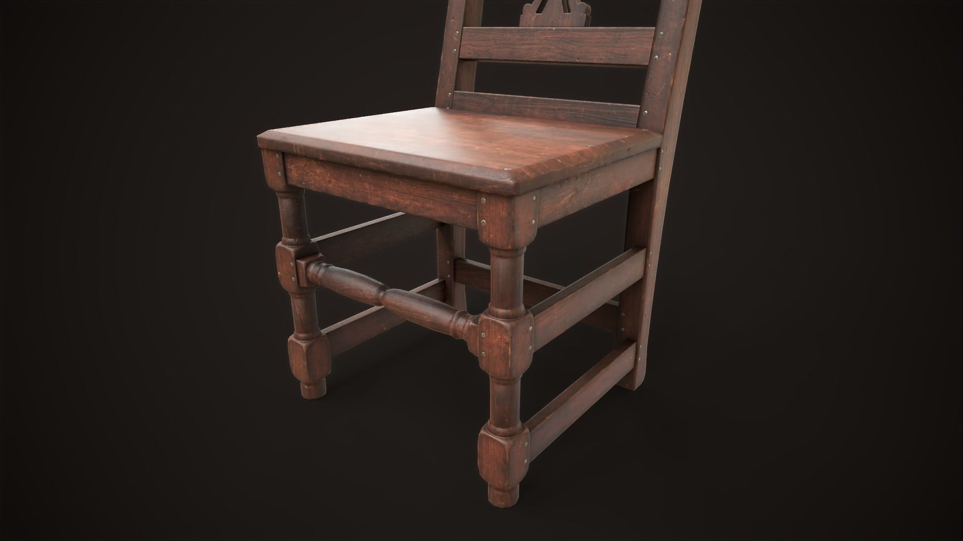Old medieval chair Low-poly 3D model_3