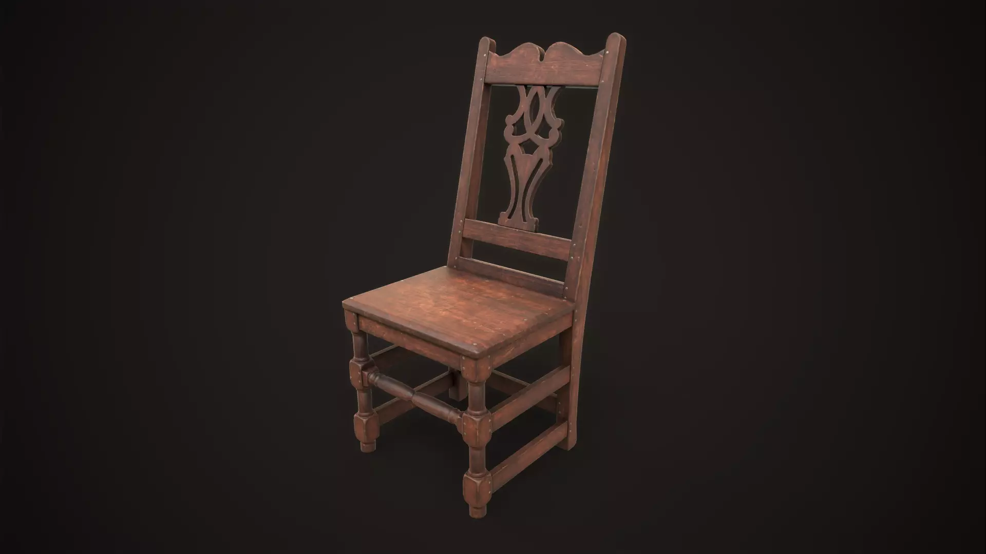 Old medieval chair Low-poly 3D model_0