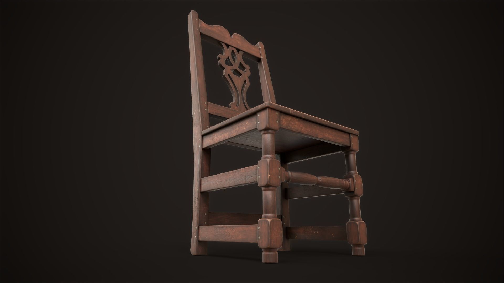 Old medieval chair Low-poly 3D model_4