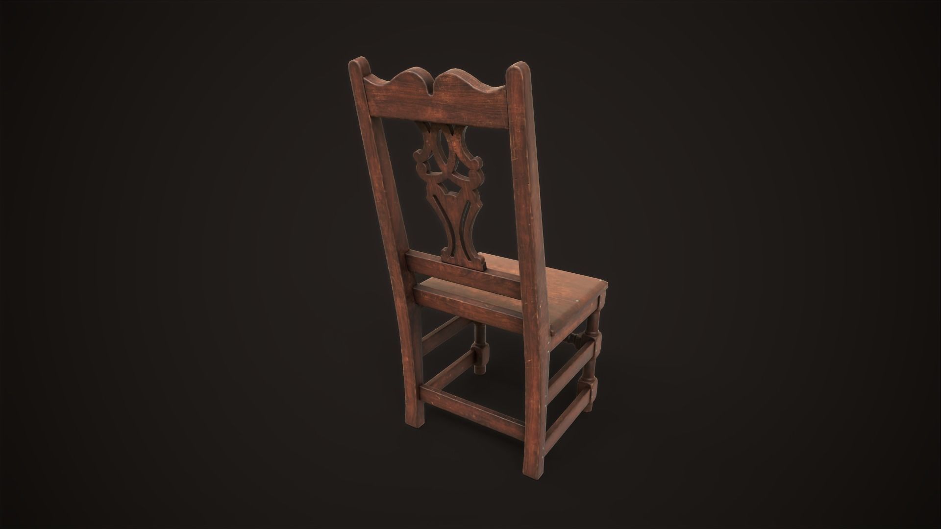 Old medieval chair Low-poly 3D model_7
