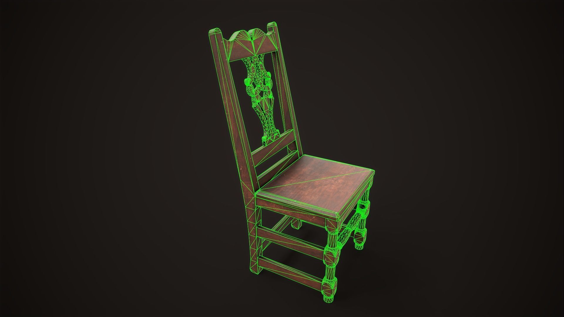 Old medieval chair Low-poly 3D model_10