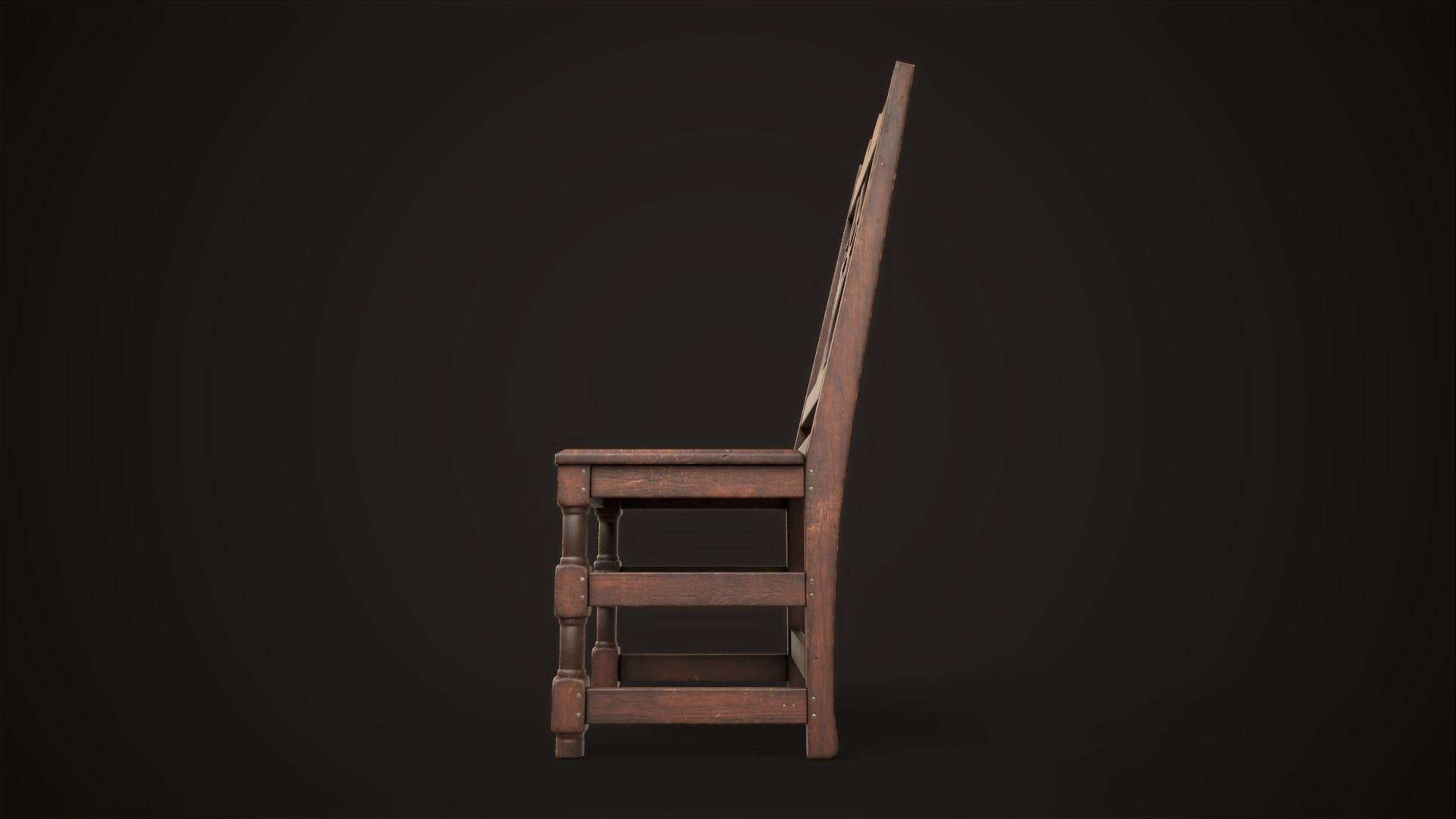 Old medieval chair Low-poly 3D model_5