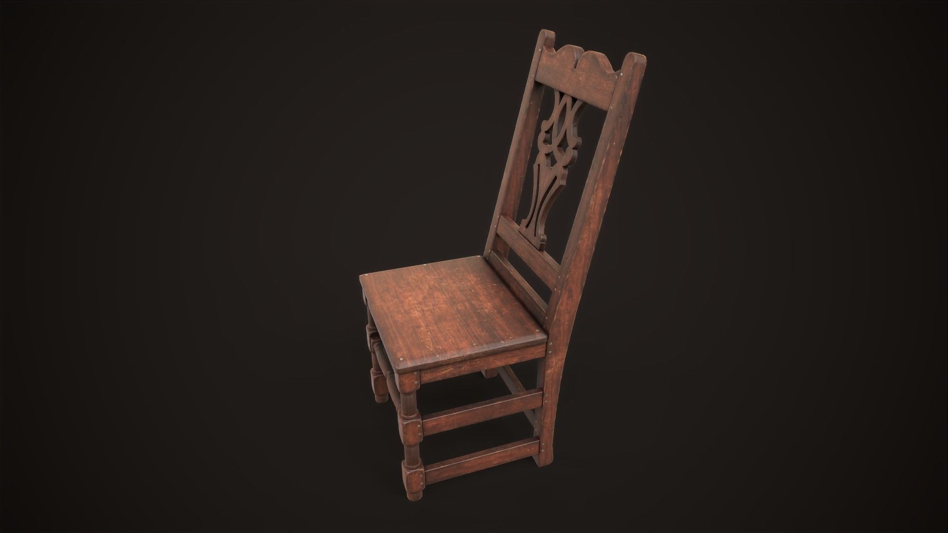 Old medieval chair Low-poly 3D model_6