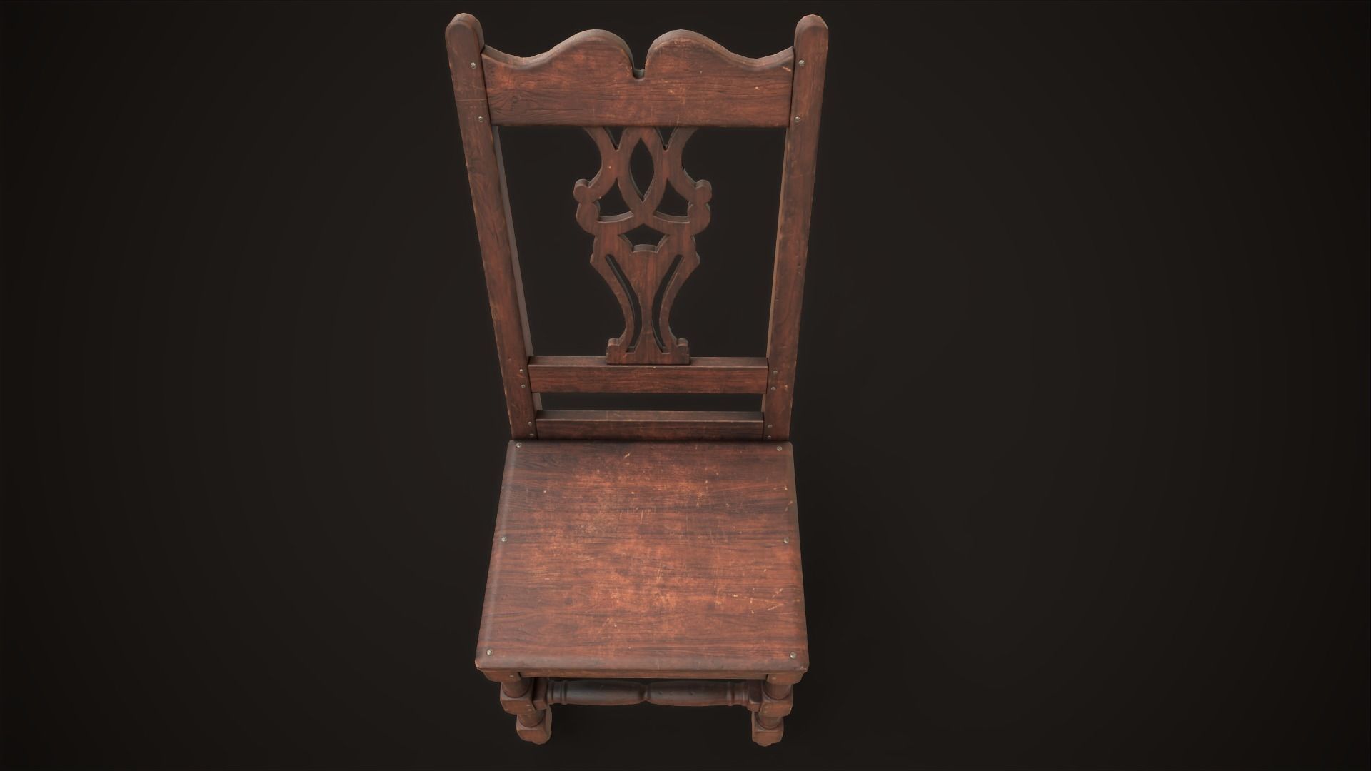 Old medieval chair Low-poly 3D model_9