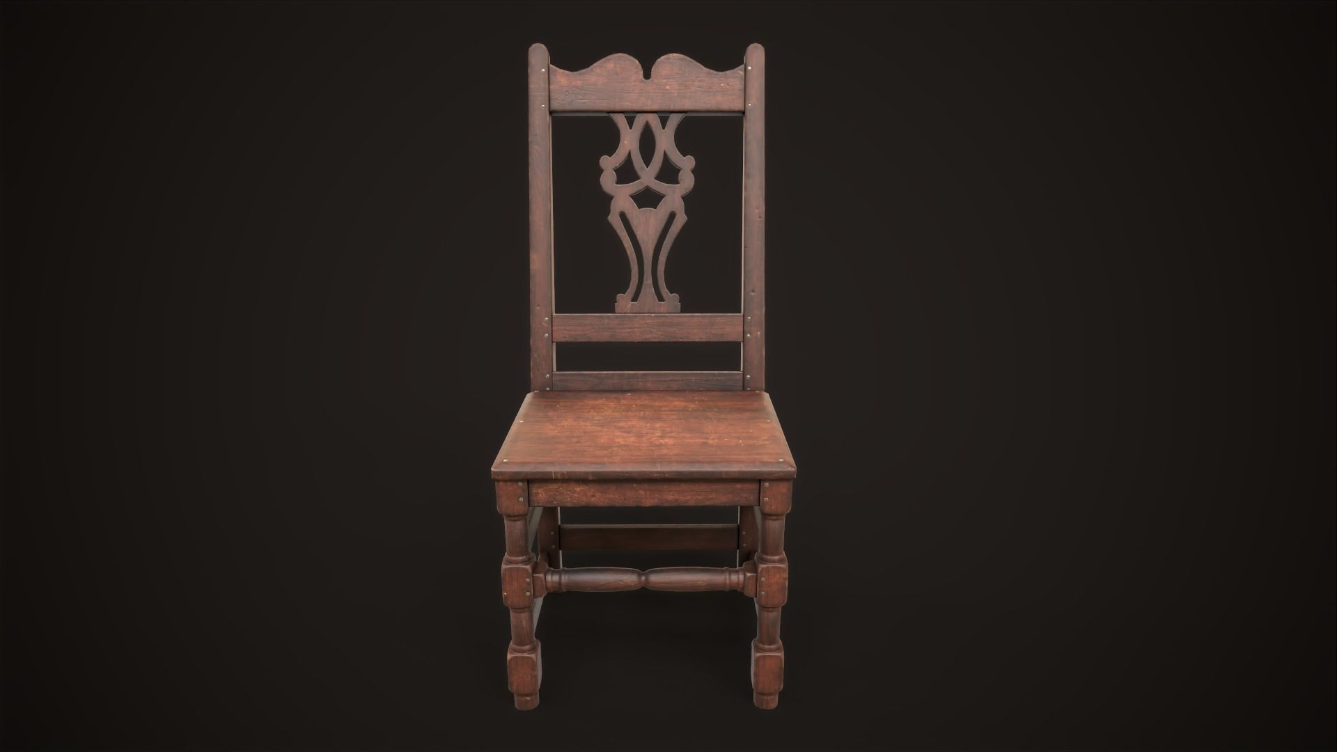 Old medieval chair Low-poly 3D model_1