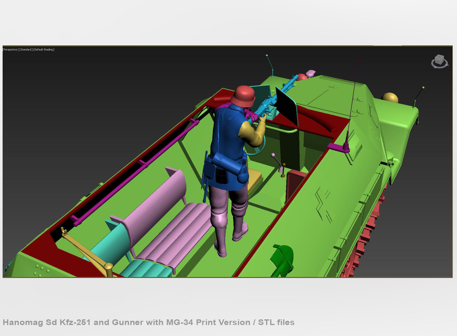 Hanomag Sd Kfz 251 Ausf A and Gunner with MG-34 3D print model_17