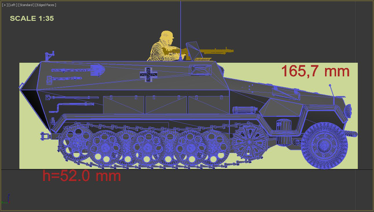 Hanomag Sd Kfz 251 Ausf A and Gunner with MG-34 3D print model_18