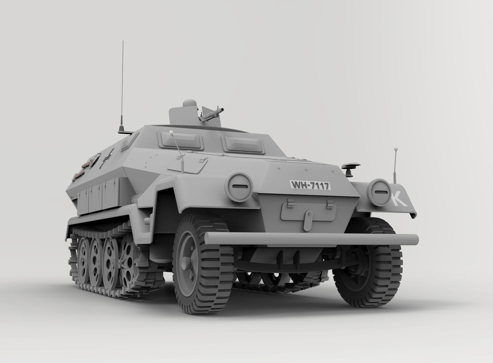 Hanomag Sd Kfz 251 Ausf A and Gunner with MG-34 3D print model_1