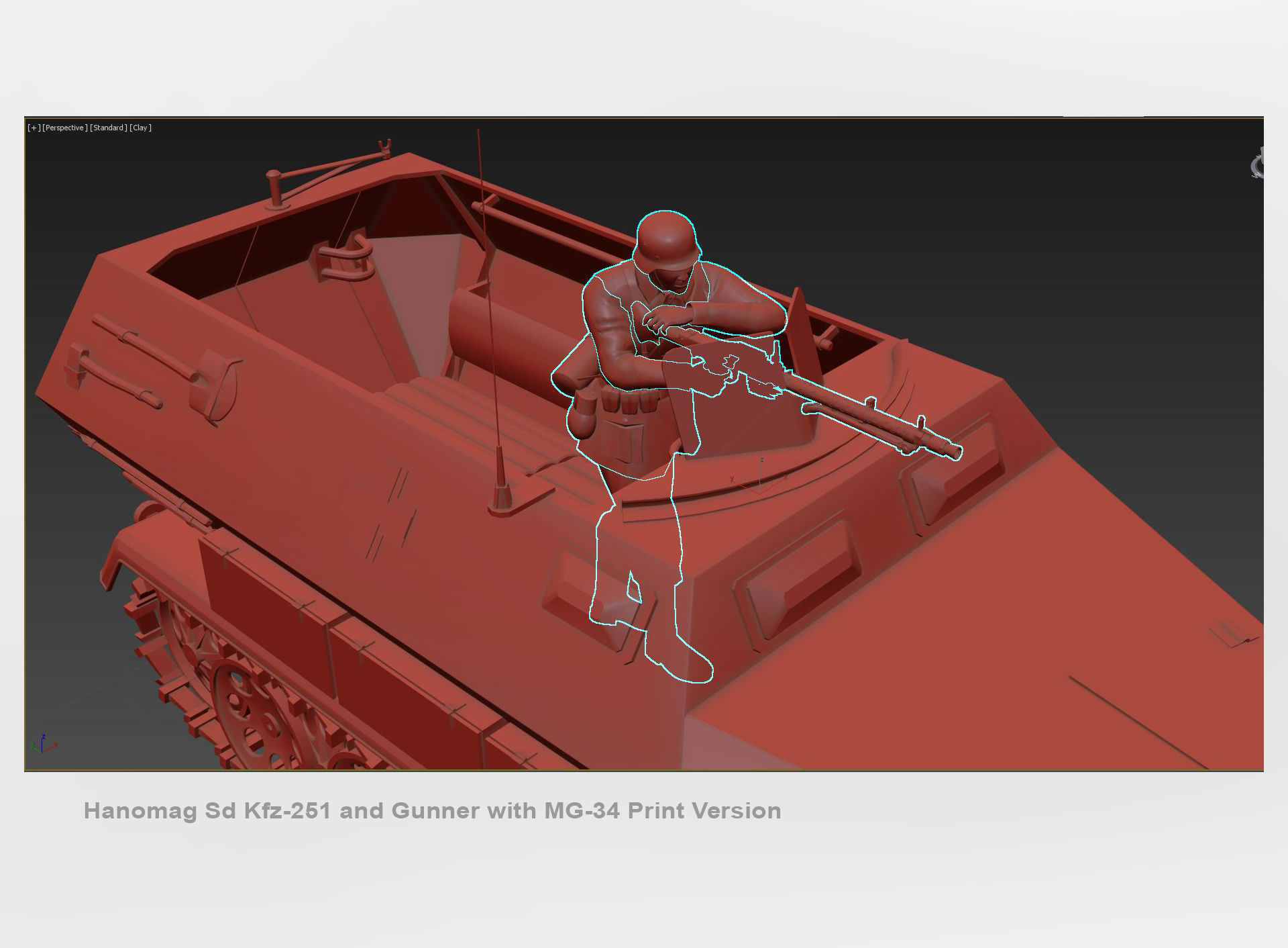 Hanomag Sd Kfz 251 Ausf A and Gunner with MG-34 3D print model_14