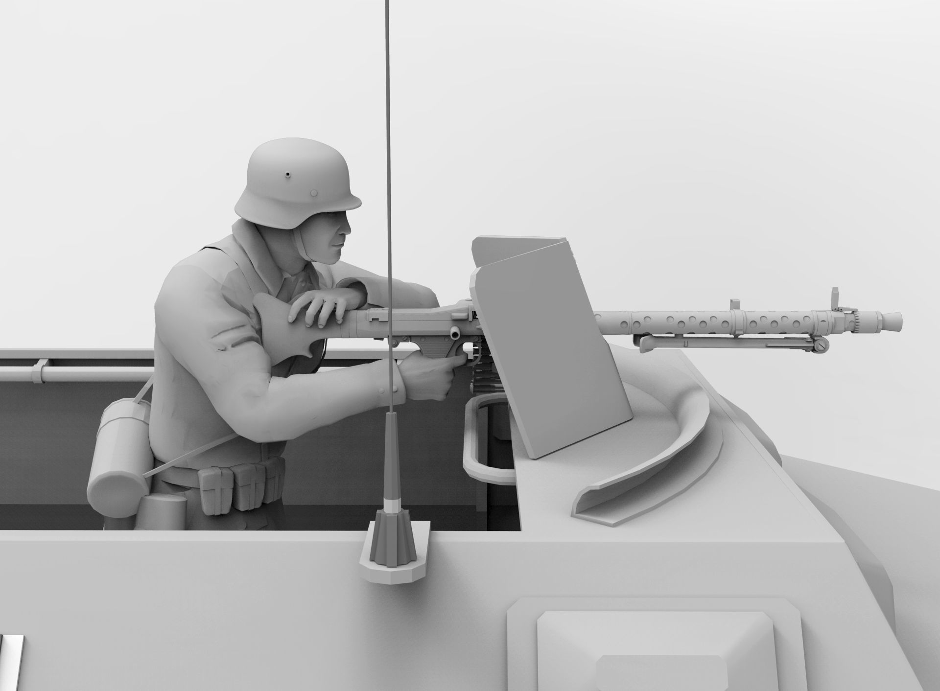 Hanomag Sd Kfz 251 Ausf A and Gunner with MG-34 3D print model_3