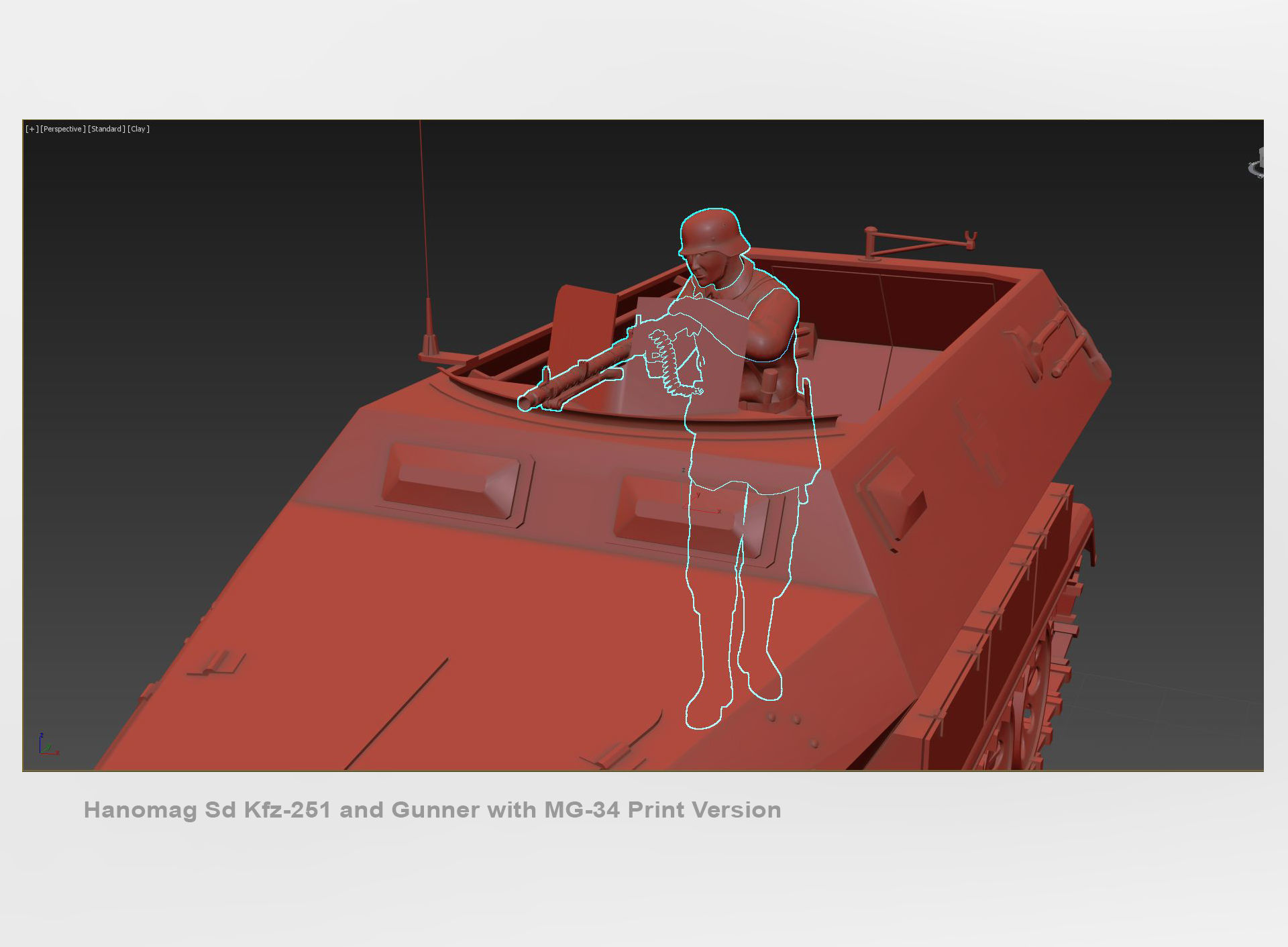Hanomag Sd Kfz 251 Ausf A and Gunner with MG-34 3D print model_13