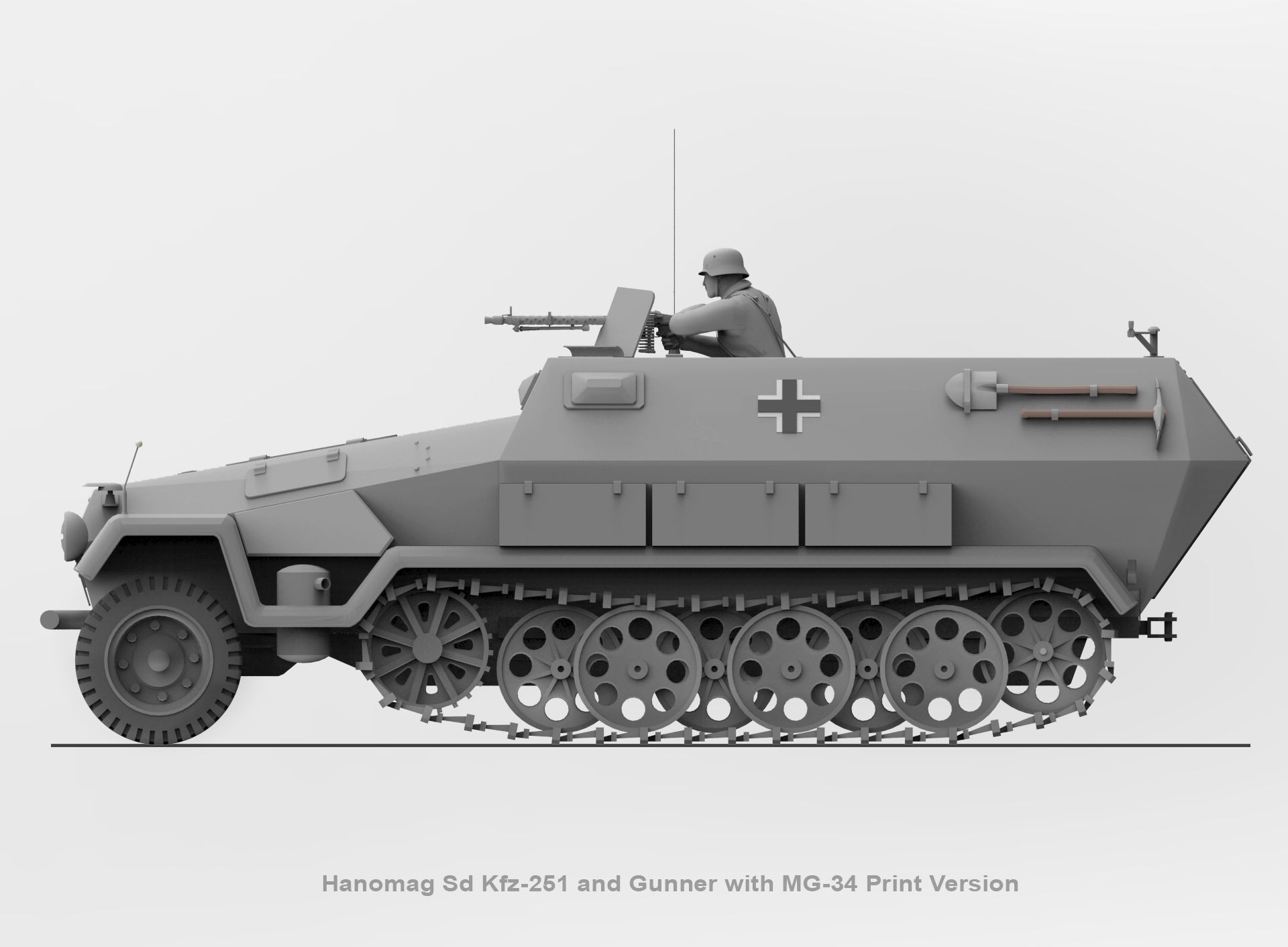Hanomag Sd Kfz 251 Ausf A and Gunner with MG-34 3D print model_9