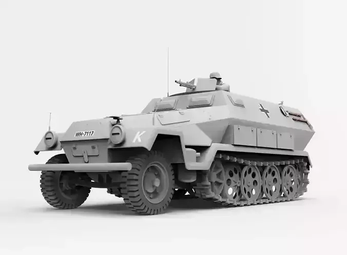 Hanomag Sd Kfz 251 Ausf A and Gunner with MG-34 3D print model