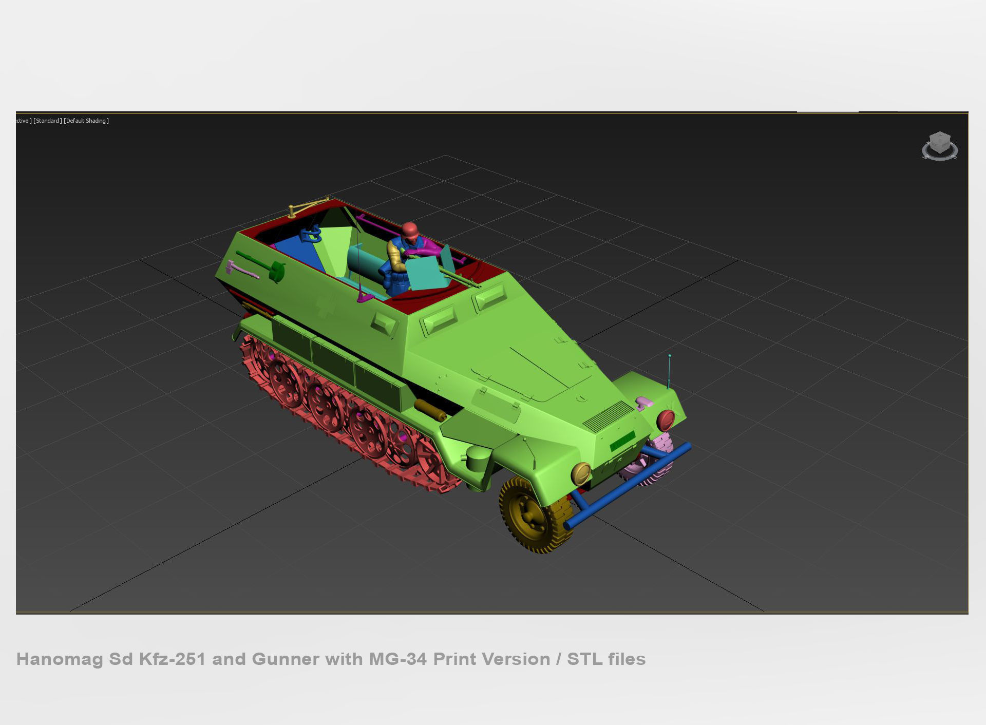 Hanomag Sd Kfz 251 Ausf A and Gunner with MG-34 3D print model_15