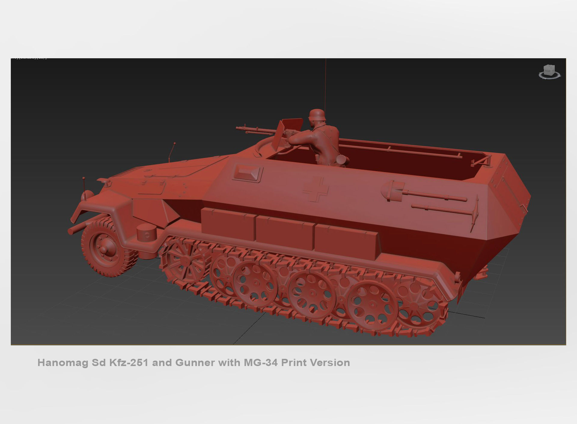 Hanomag Sd Kfz 251 Ausf A and Gunner with MG-34 3D print model_11