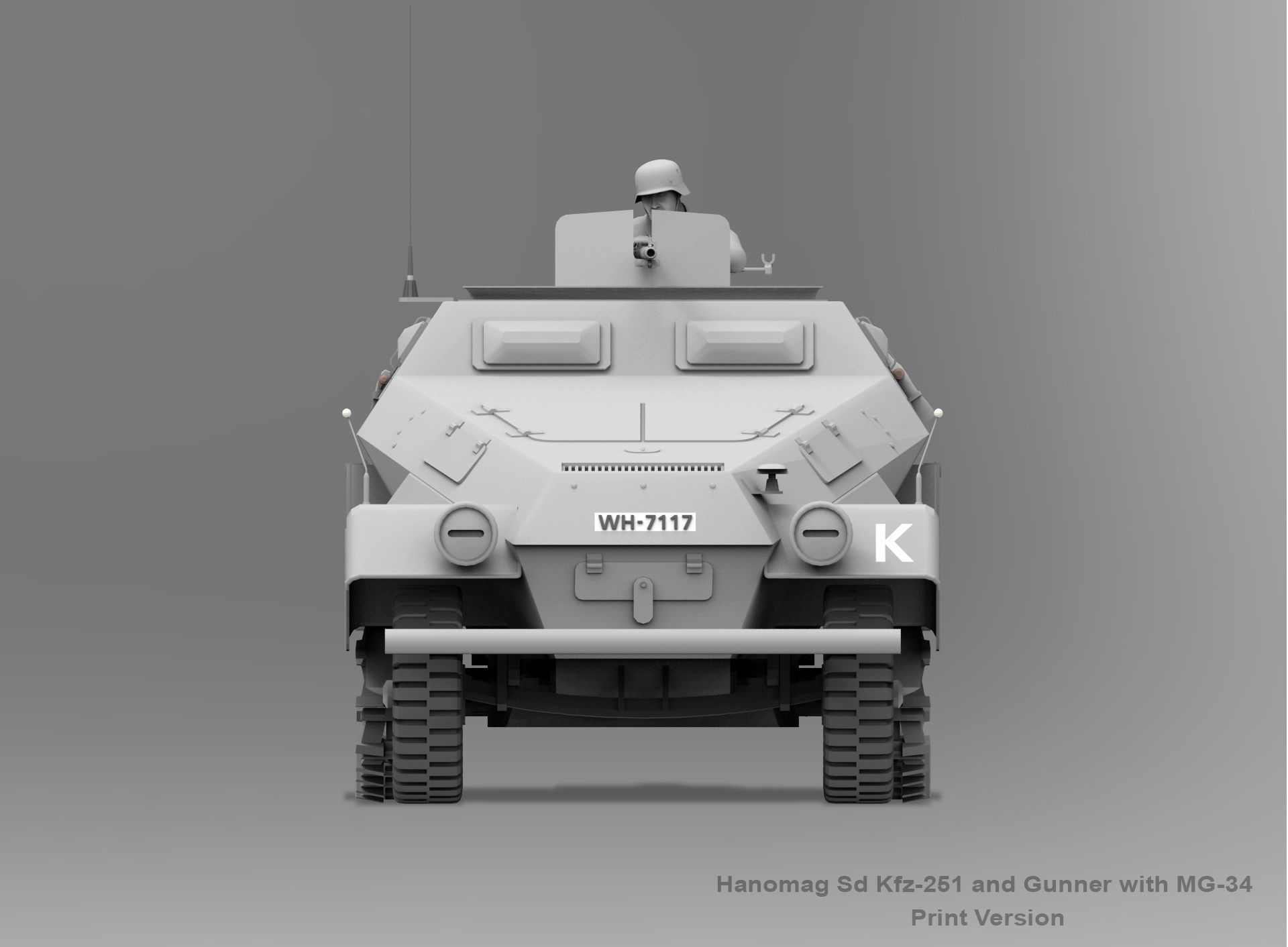 Hanomag Sd Kfz 251 Ausf A and Gunner with MG-34 3D print model_7