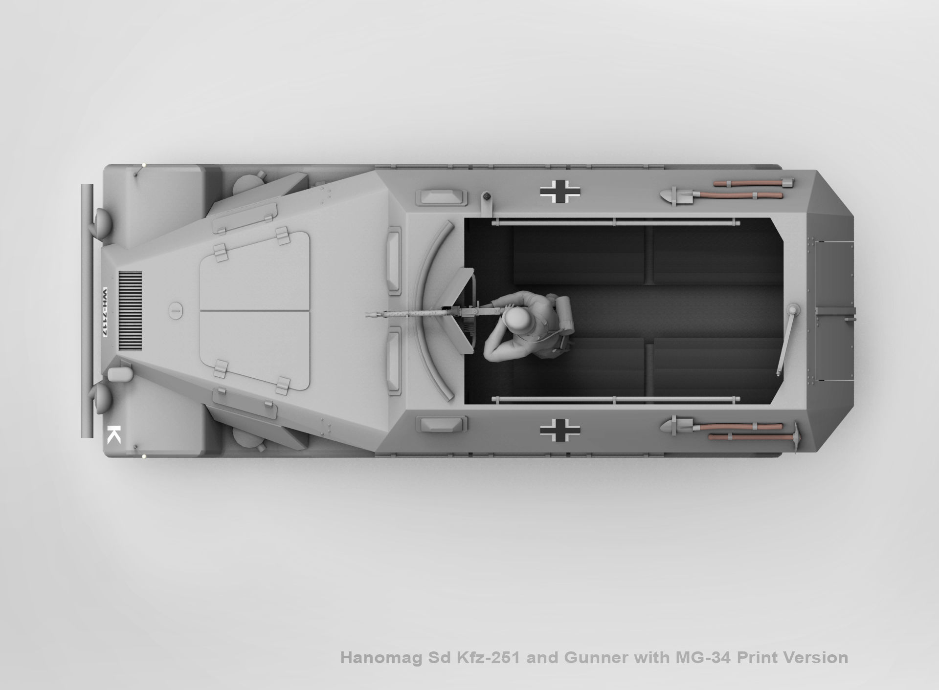 Hanomag Sd Kfz 251 Ausf A and Gunner with MG-34 3D print model_10