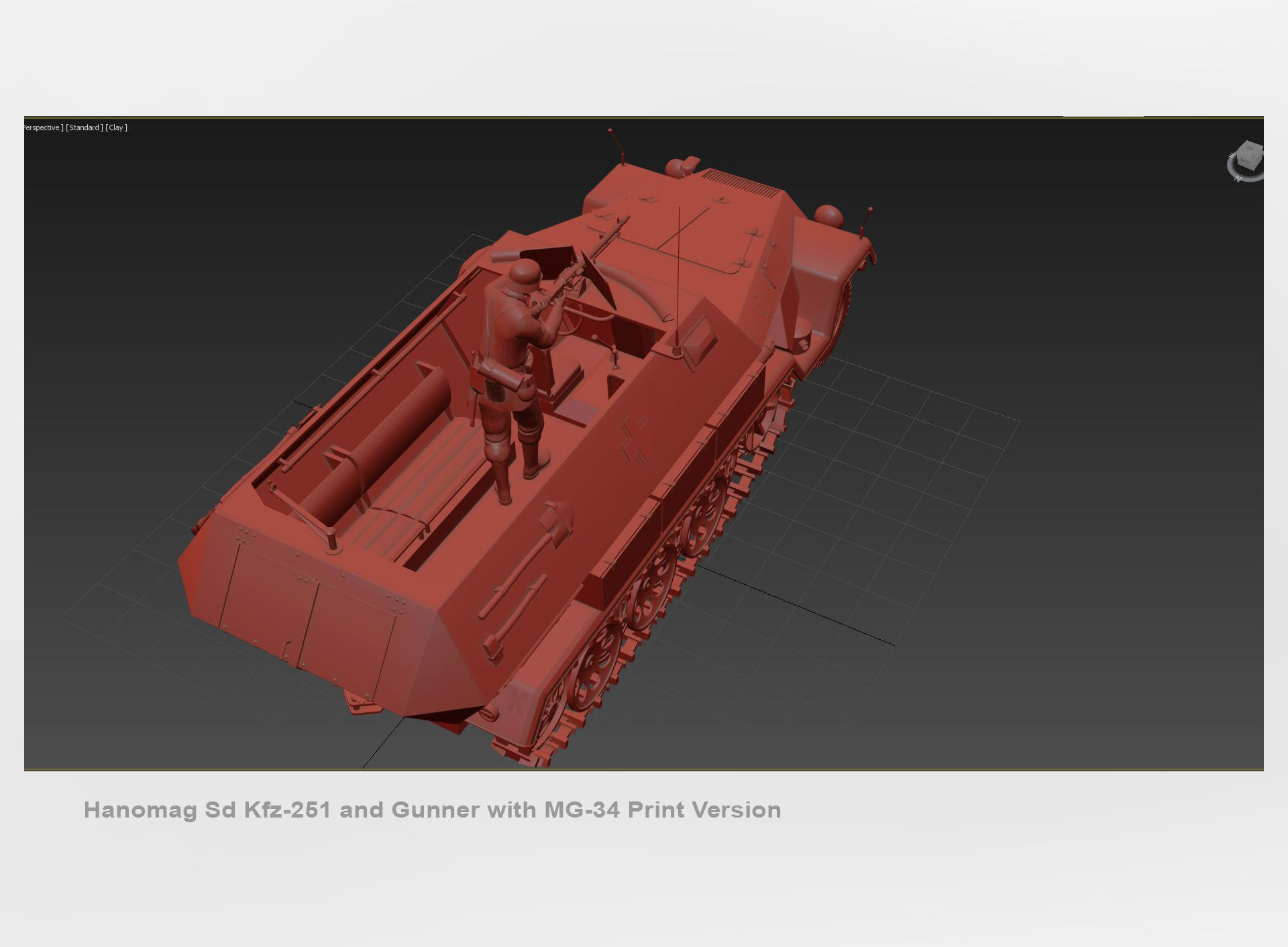 Hanomag Sd Kfz 251 Ausf A and Gunner with MG-34 3D print model_12