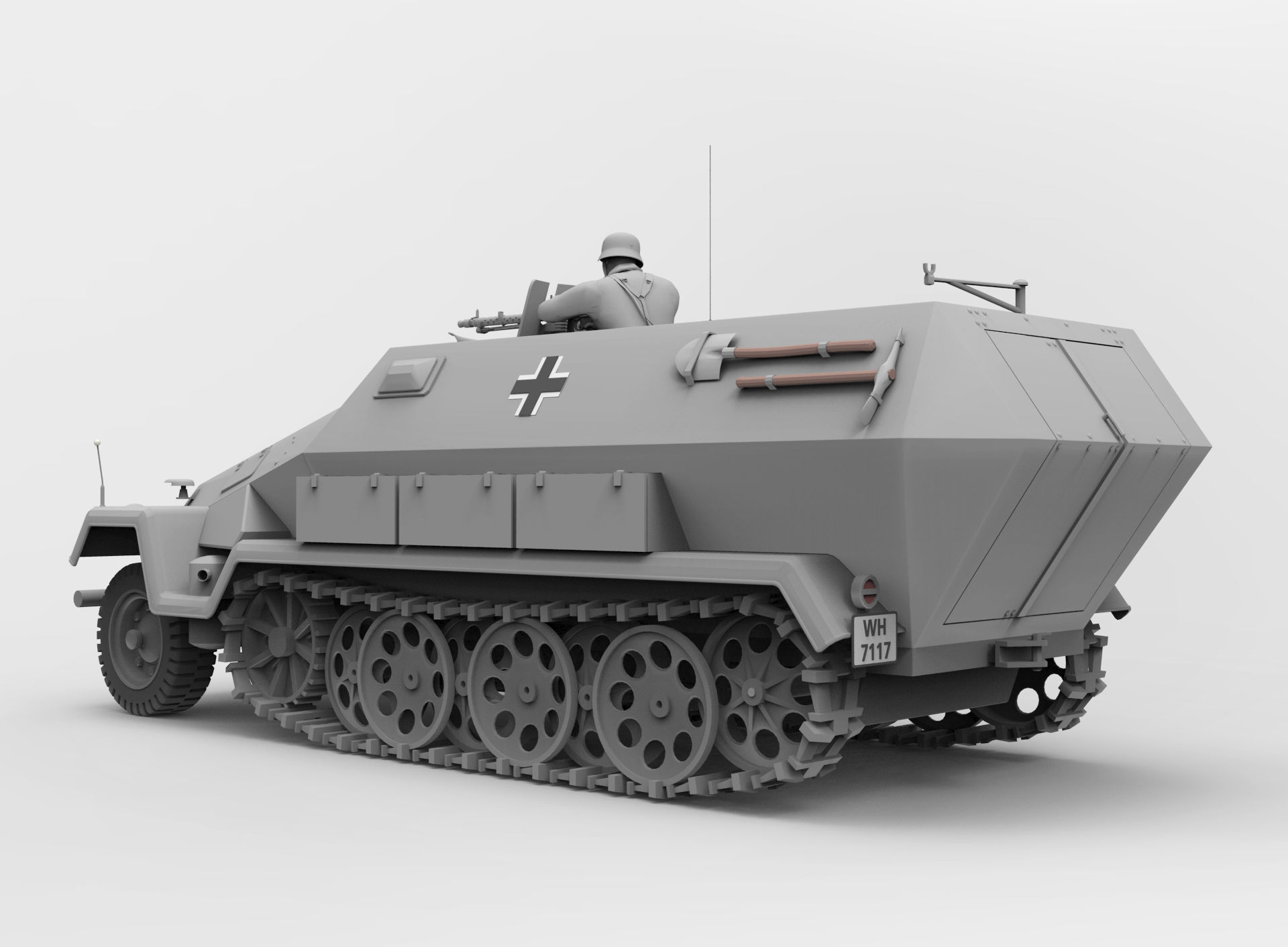 Hanomag Sd Kfz 251 Ausf A and Gunner with MG-34 3D print model_2