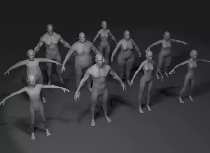 Human Body Base Mesh 10 3D Models Pack 10k Polygons Low-poly 3D model