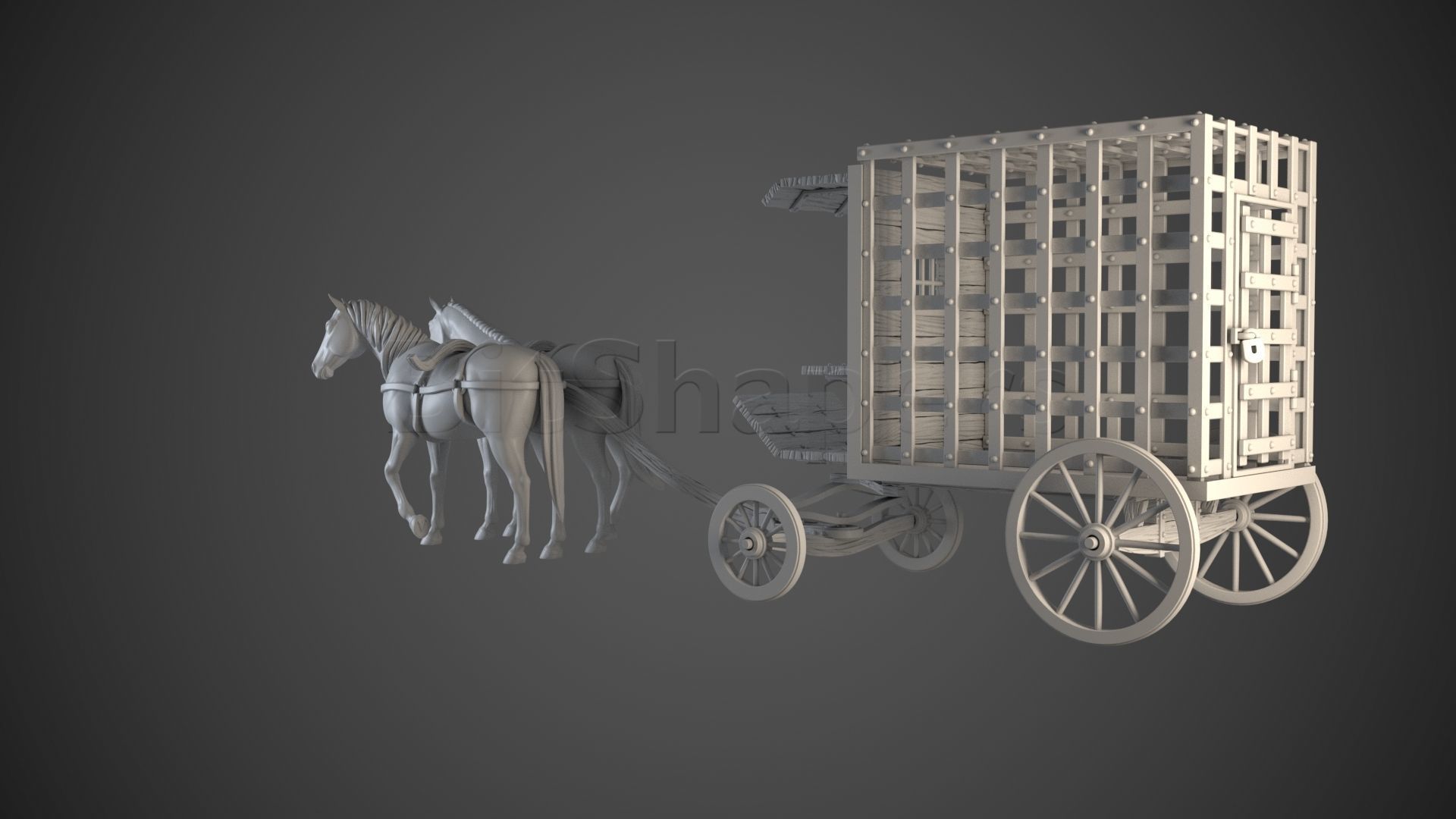 Jail Wagon with Slaves 3D print model_2