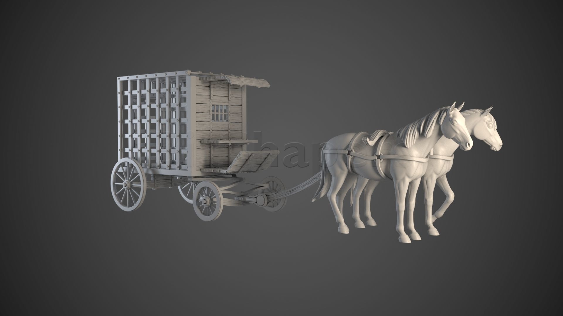 Jail Wagon with Slaves 3D print model_1