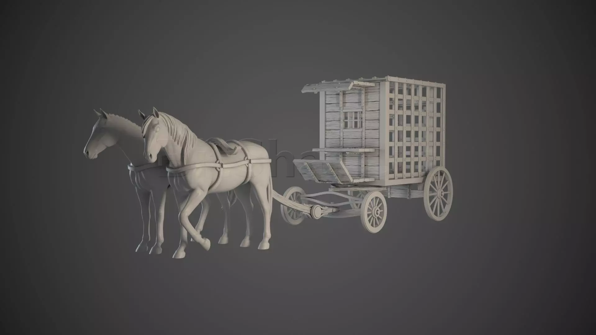 Jail Wagon with Slaves 3D print model_0