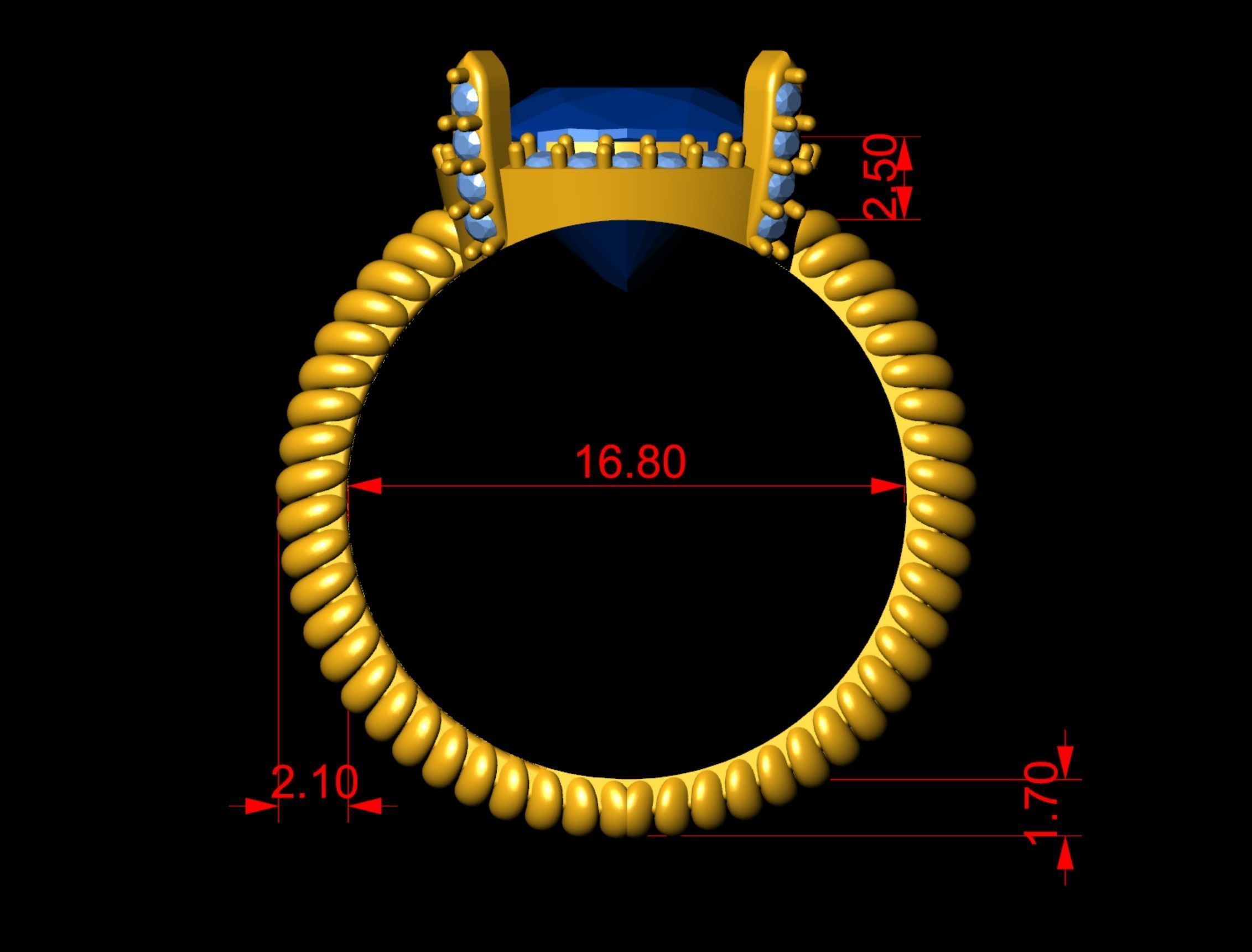 Stylish Modern Cushion Engagement  Ring 3d Model 3D print model_6