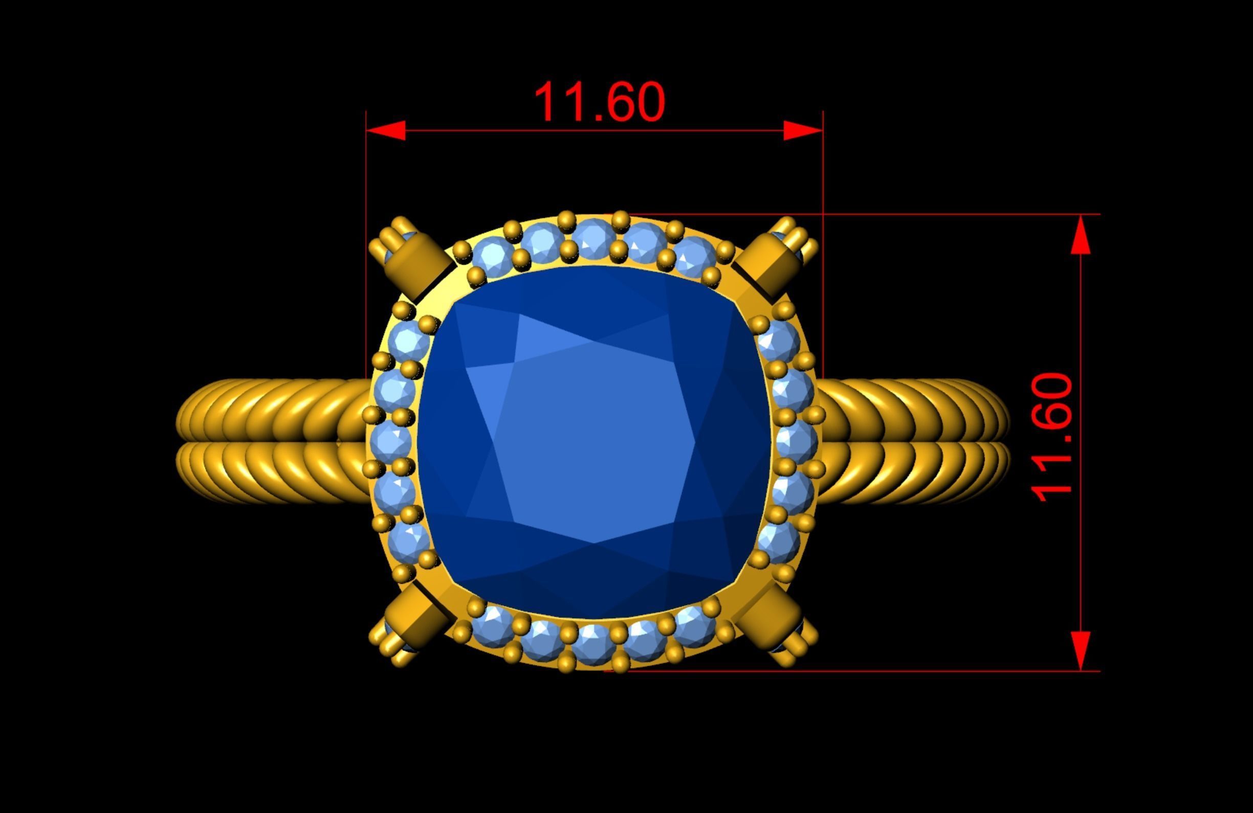 Stylish Modern Cushion Engagement  Ring 3d Model 3D print model_5