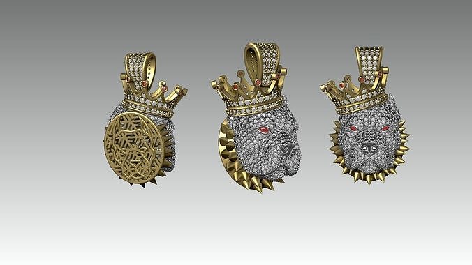 King Pitbull pendant full stone 3D print model