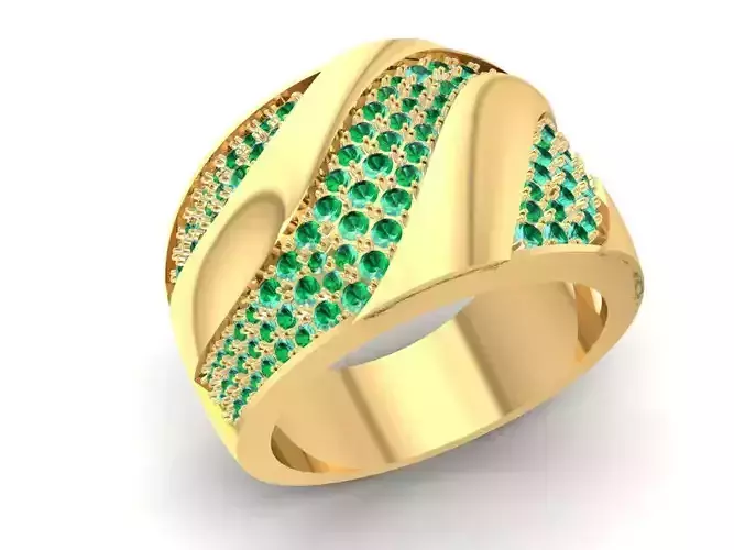 Bold Wave Emerald Diamond Men Ring Fashion Jewelry 3D Model 1156