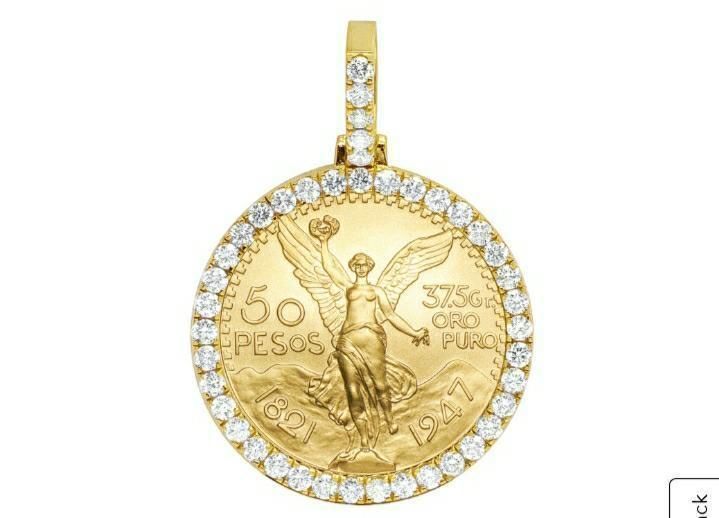 Double Face Mexican 50 Pesos Gold Coin Diamond Pendant  3D print model_7
