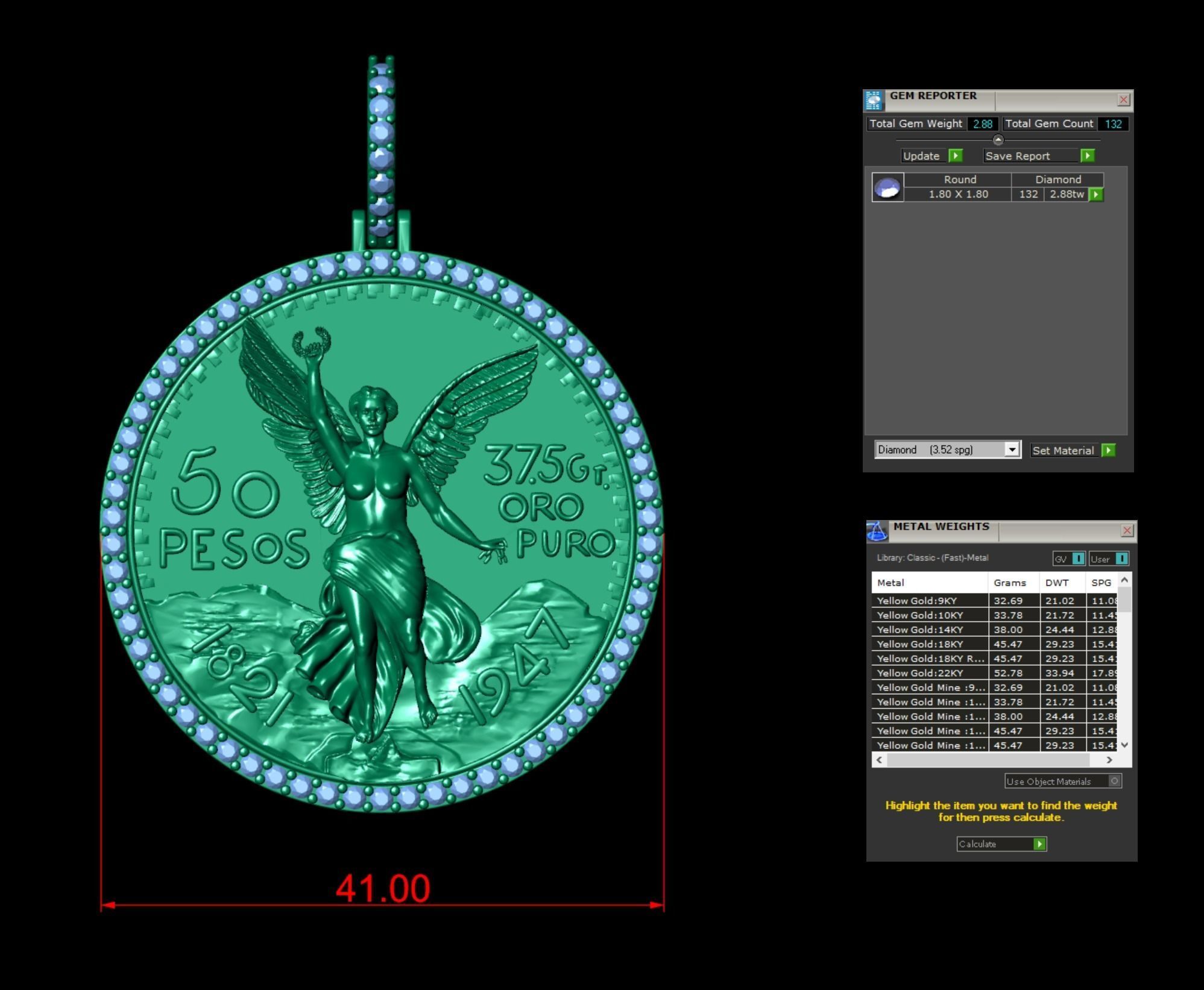 Double Face Mexican 50 Pesos Gold Coin Diamond Pendant  3D print model_5