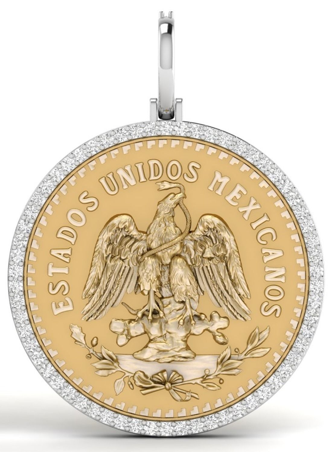 Double Face Mexican 50 Pesos Gold Coin Diamond Pendant  3D print model_2