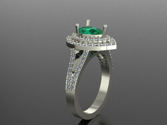 pear emerald and diamond ring 3D print model_1