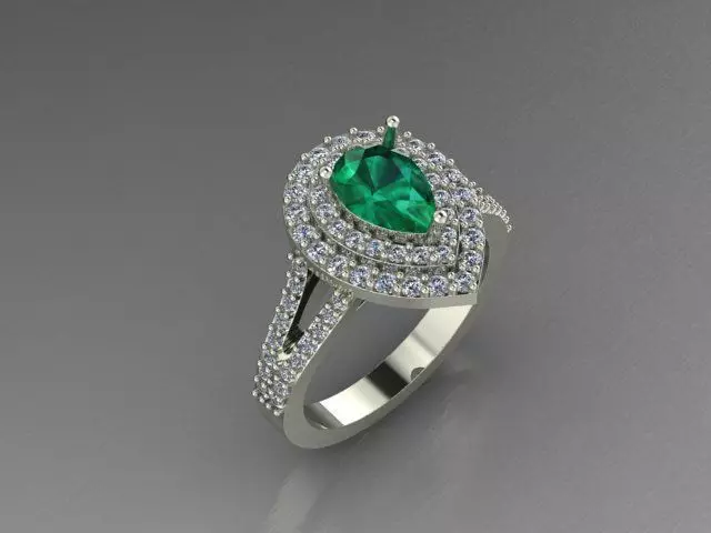 pear emerald and diamond ring 3D print model_0