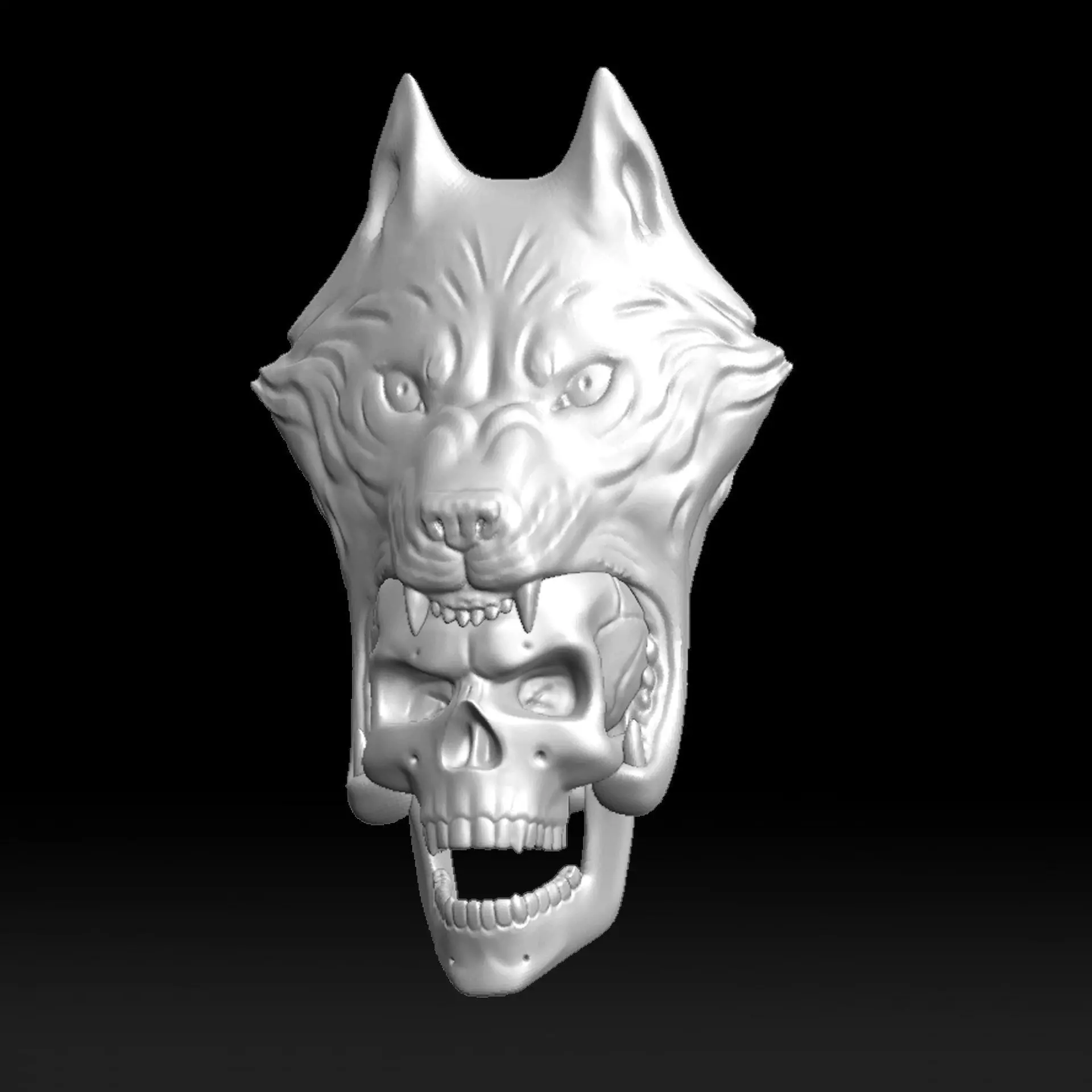 Wolf head with human skull Wall Decoration 3D print model 3D print model