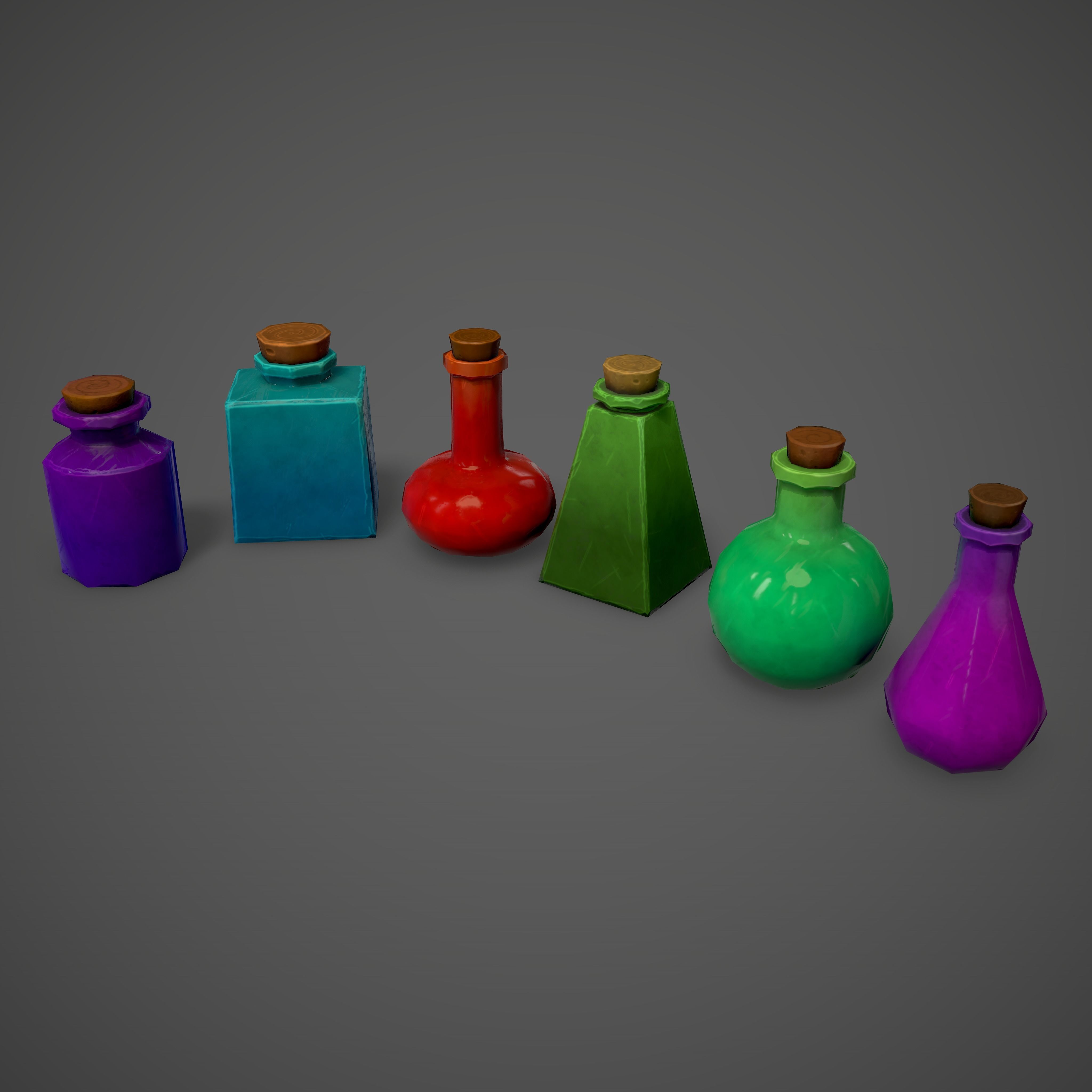 Stylized low poly potions 3d models Low-poly 3D model_0