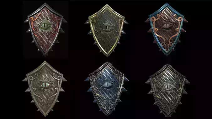 Shield with eye low poly 6 texture options and high poly Low-poly 3D model