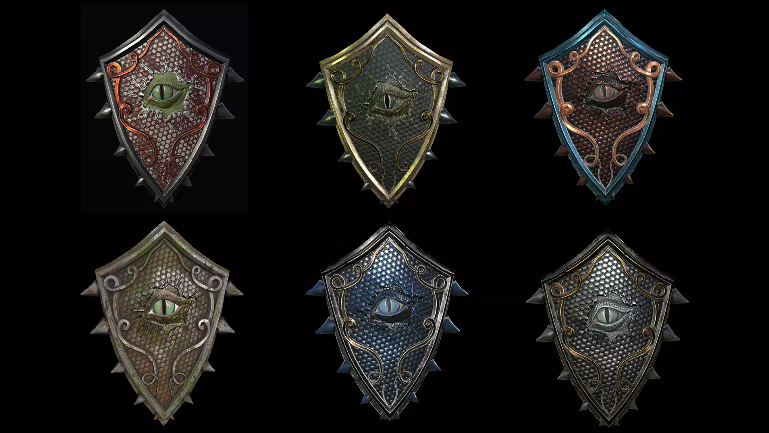 Shield with eye low poly 6 texture options and high poly Low-poly 3D model_0