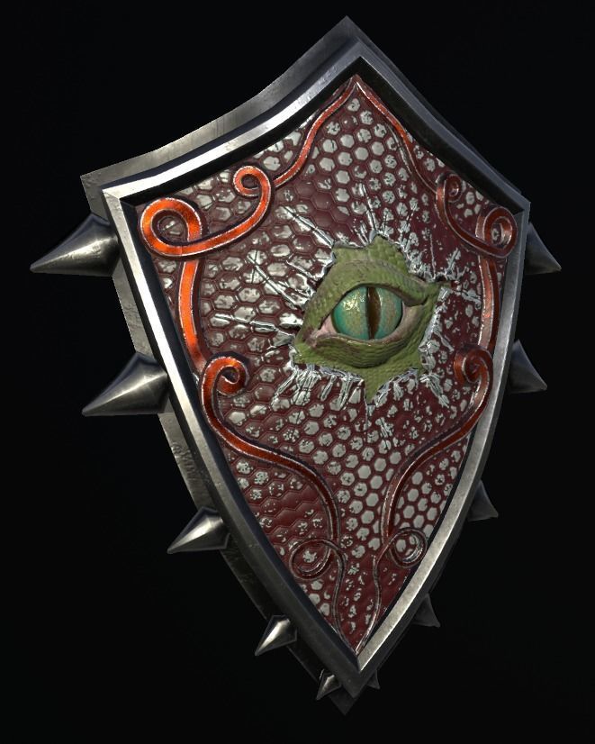 Shield with eye low poly 6 texture options and high poly Low-poly 3D model_49