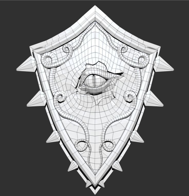 Shield with eye low poly 6 texture options and high poly Low-poly 3D model_57